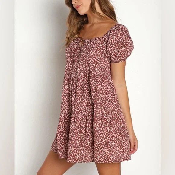 LACAUSA x Anthropologie Playa Mini Boho Flowy Dress in Cocoa Mushroom NWT - Picture 4 of 7